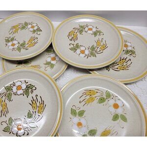 6- Vintage Stoneware 7.75" Salad Plates, Prairie Flowers Hearthside Garden Festi